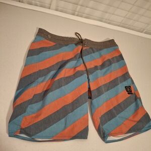 Volcom Slingers Mens‎ Size 34 Board Shorts Striped Orange Blue